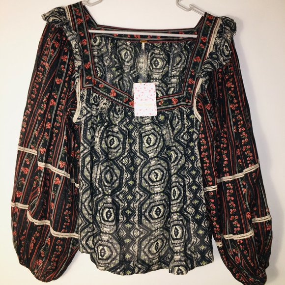 NWT FREE PEOPLE BOHO FLORAL BLOUSE SZ M - Picture 3 of 8